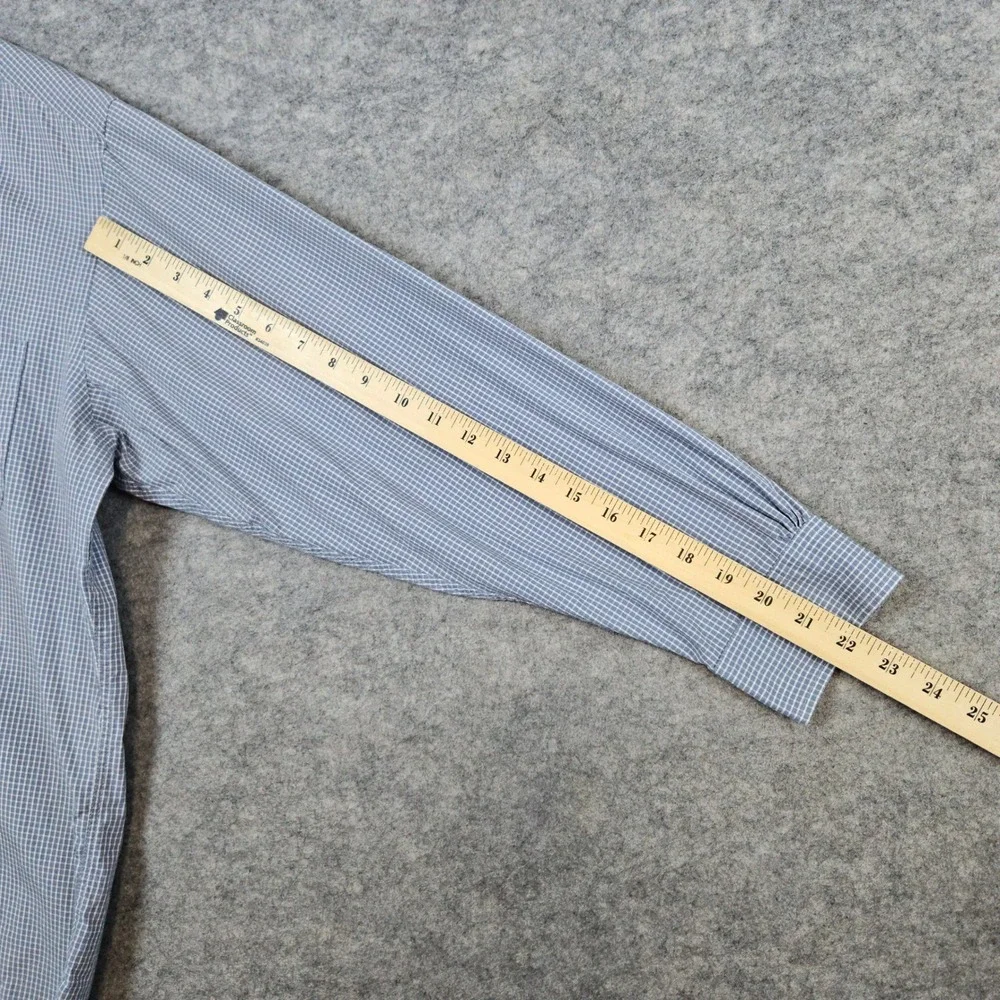 Brooks 346 Men's Gray Checks Dress Shirt Size M 15 1/2 - 32/33 100% Cotton STAIN